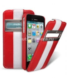 Кожаный чехол для iPhone 4 и 4S Melkco ID Type LE (Red/White LC), цвет красно-белый (APIPO4LCJDMRDWELC)
