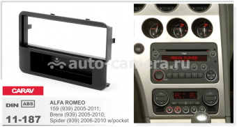 Переходная рамка для Alfa Romeo Carav 11-187, 1 din